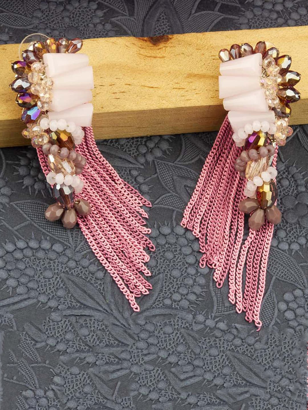 

Jewels Galaxy Silver-Plated Contemporary Tasselled Drop Earrings, Pink