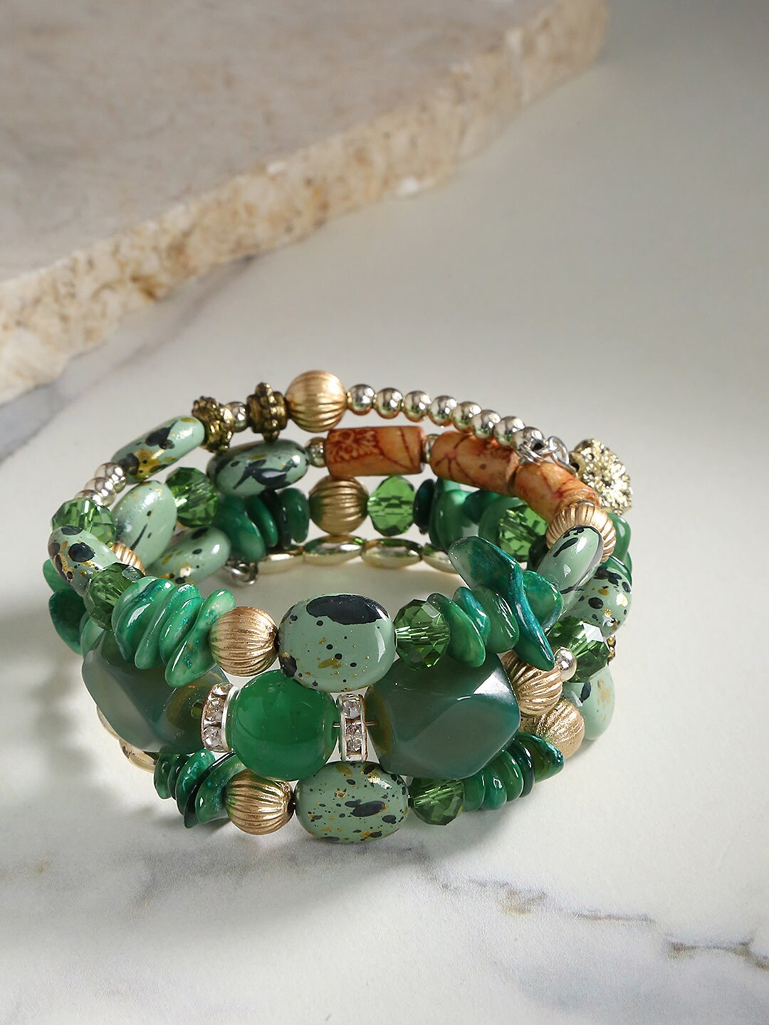 

Jewels Galaxy Women Gold-Plated Beaded Wraparound Bracelet, Green