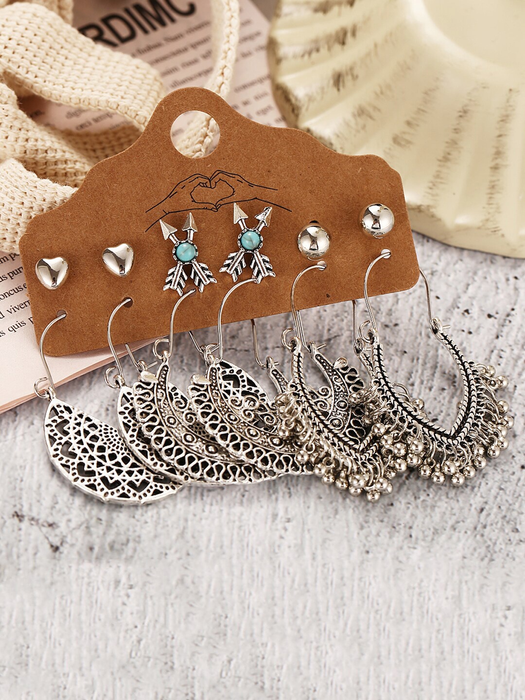 

Jewels Galaxy Set of 6 Silver-Plated Contemporary Oxidised Hoop Earrings