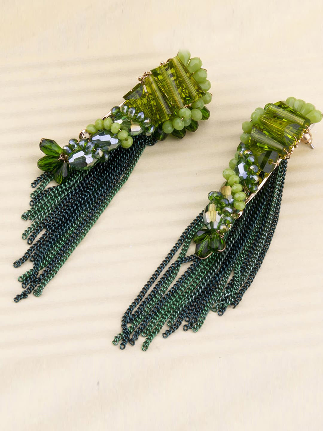 

Jewels Galaxy Gold-Plated Stone-Studded & Beaded Contemporary Drop Earrings, Green