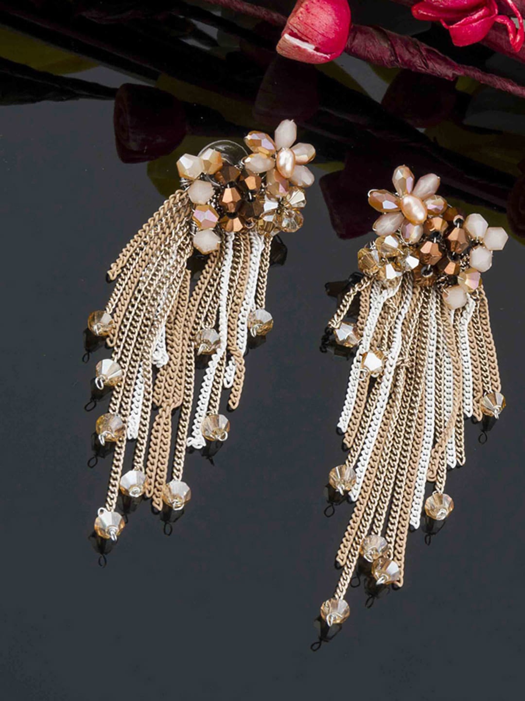 

Jewels Galaxy Rose Gold-Plated Contemporary Drop Earrings, Camel brown