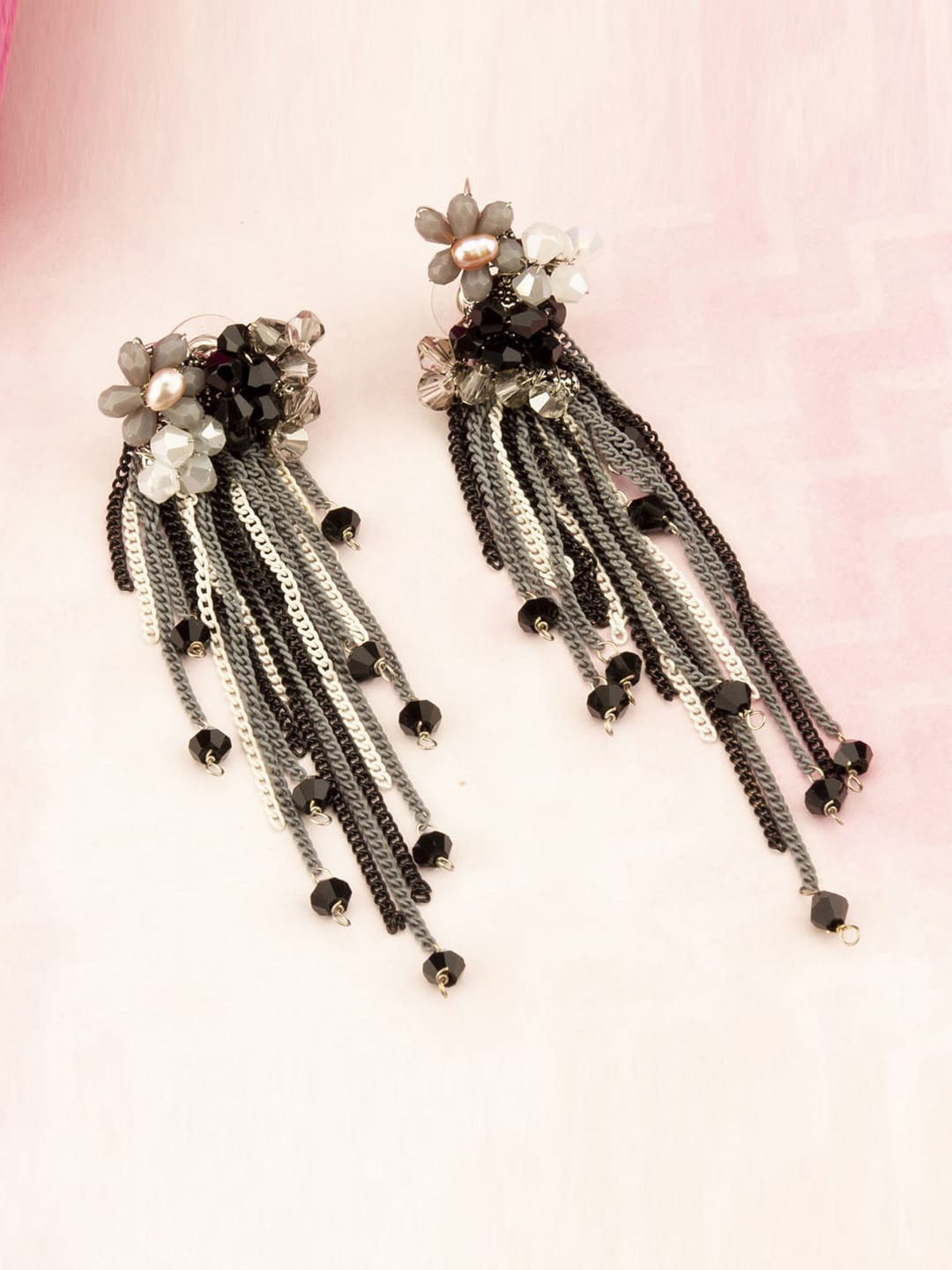 

Jewels Galaxy Gold-Plated Beaded Contemporary Drop Earrings, Grey