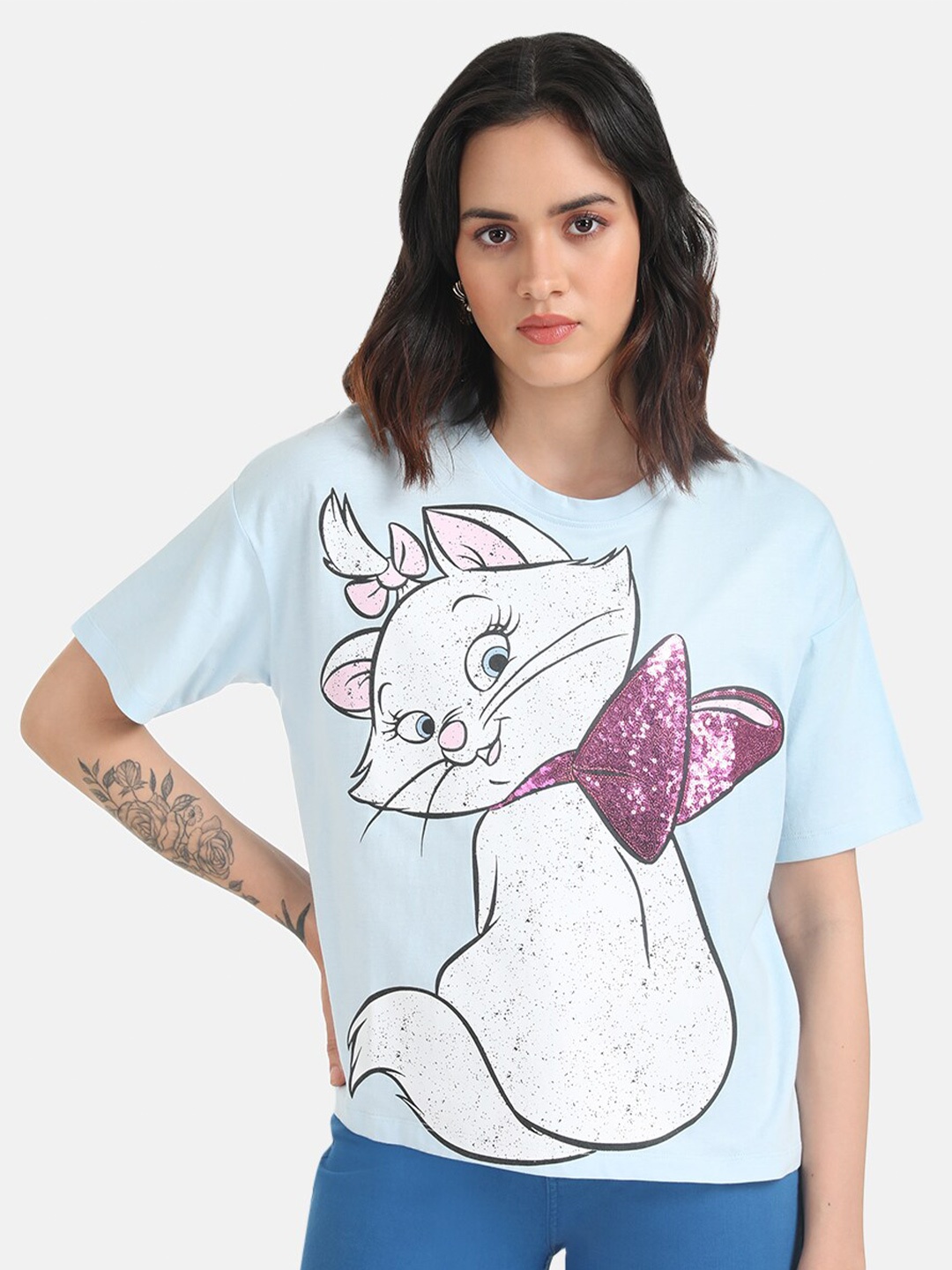 

Kazo Aristocats Printed Drop Shoulder Sleeves Disney T-shirt, Blue