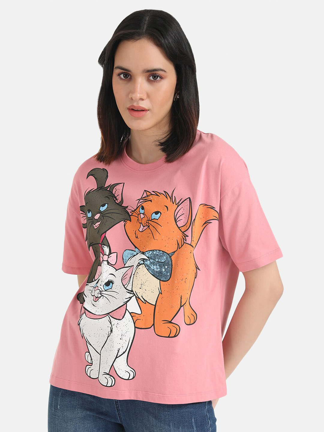 

Kazo Graphic Printed Disney Relaxed Fit T-shirt, Pink