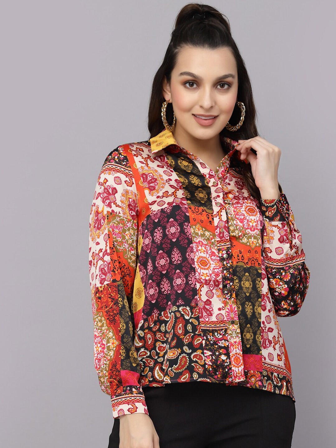 

Mafadeny Ethnic Motifs Printed Casual Shirt, Orange
