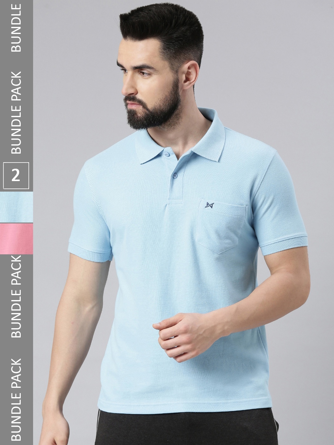 

Force NXT Pack Of 2 Polo Collar Super Combed Cotton T-shirts, Blue