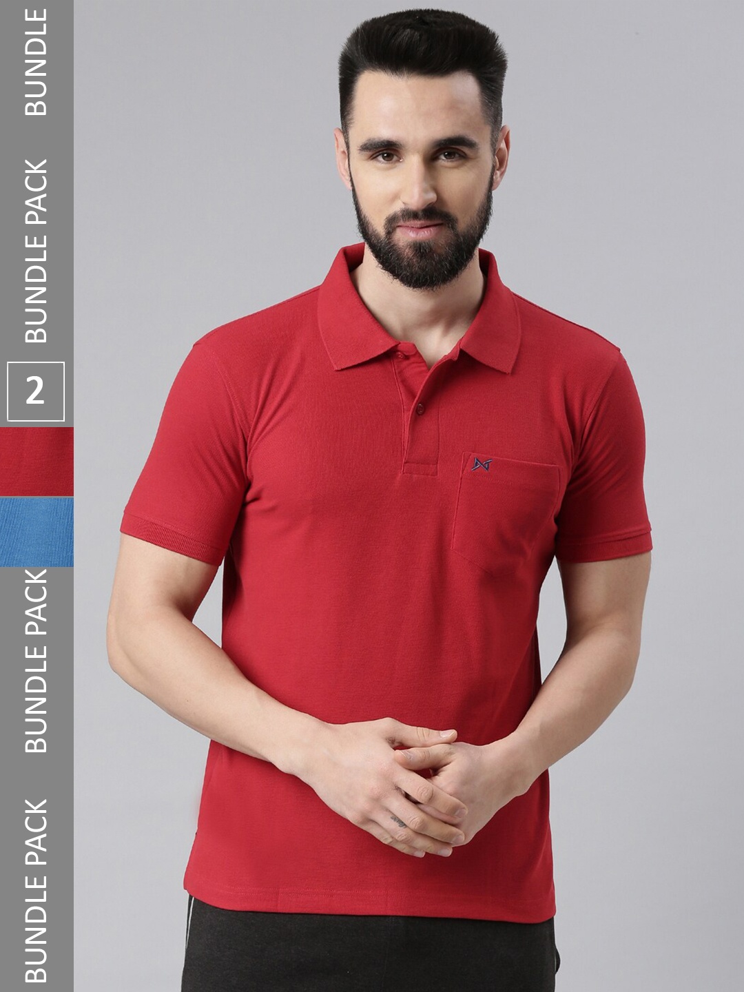 

Force NXT Pack Of 2 Polo Collar Cotton T-shirt, Red