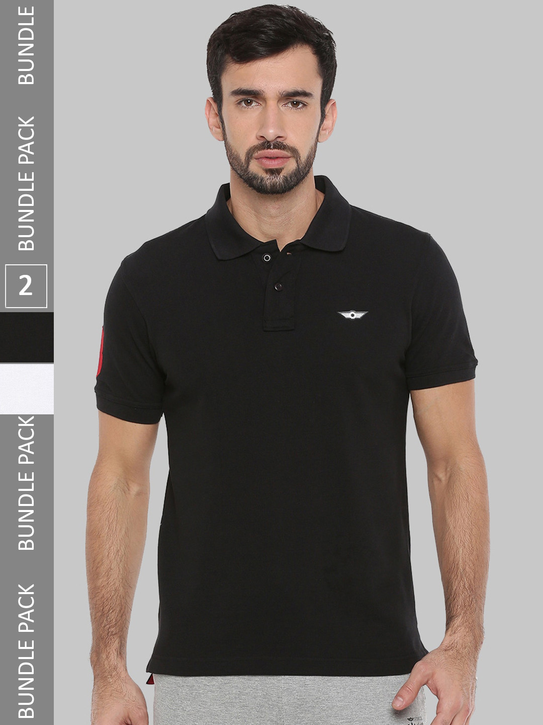 

Force NXT Pack of 2 Polo Collar Cotton T-shirt, Black