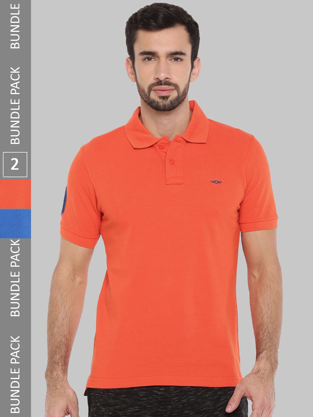 

Force NXT Pack Of 2 Polo Collar Cotton T-shirt, Orange