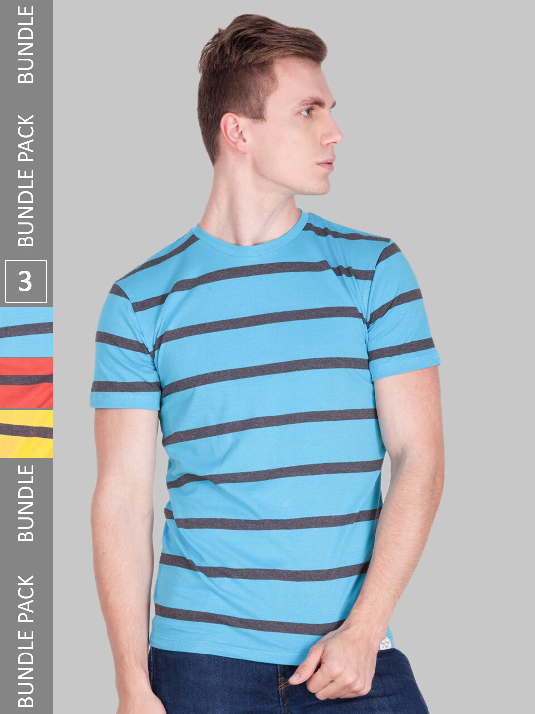 

Force NXT Pack Of 3 Striped Pure Cotton T-shirt, Blue