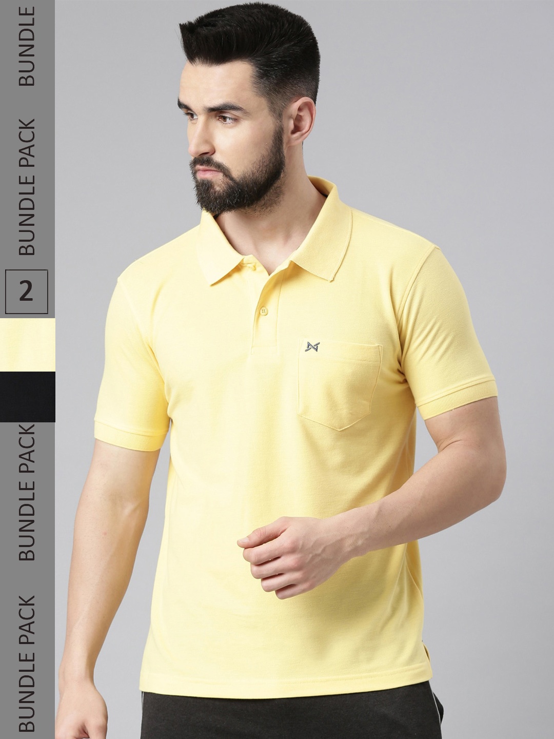 

Force NXT Men Solid Pack of 2 Super Combed Cotton T-Shirt, Yellow