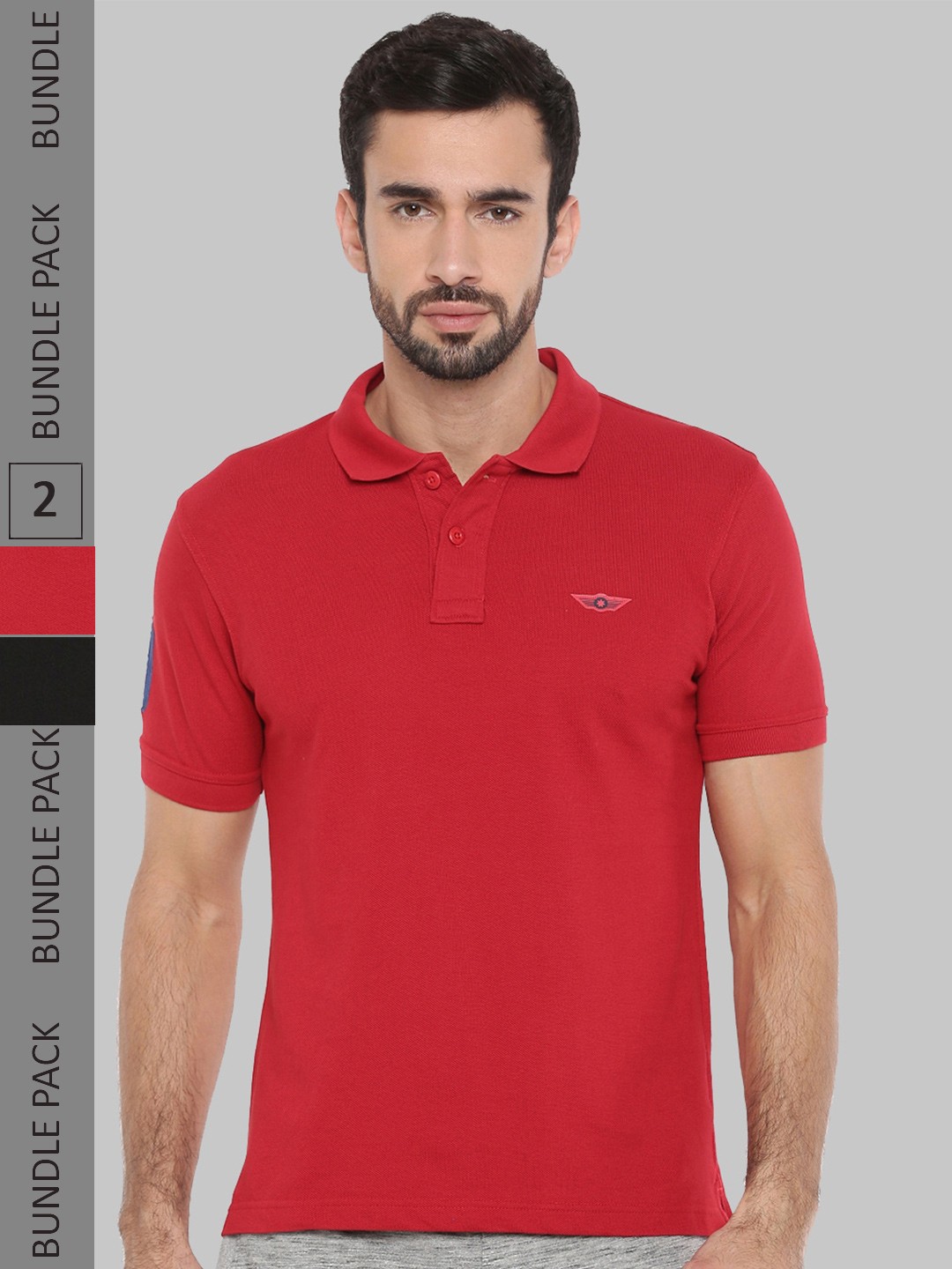 

Force NXT Pack Of 2 Polo Collar Cotton T-shirt, Red