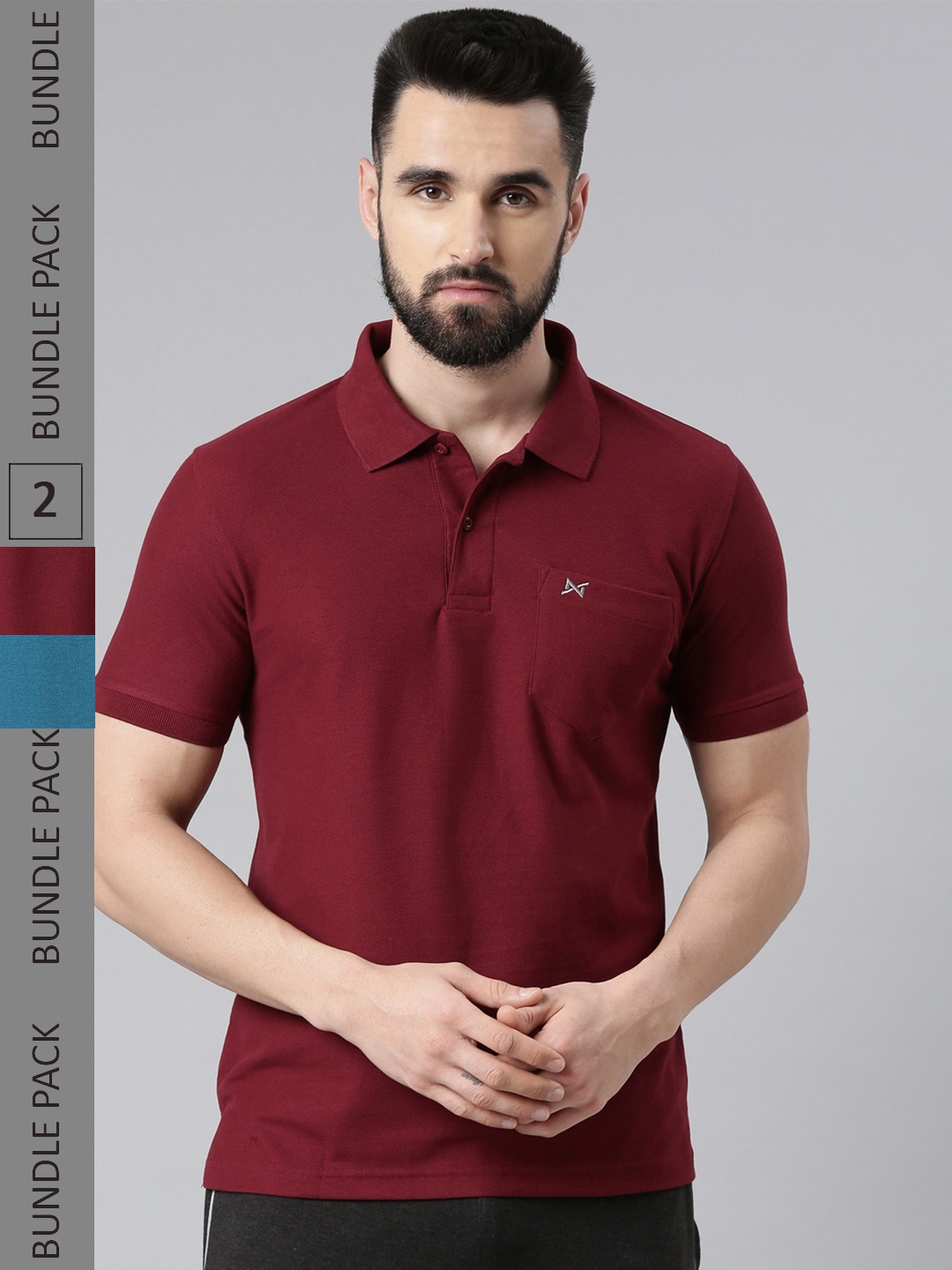 

Force NXT Men Solid Pack of 2 Super Combed Cotton T-Shirt, Maroon