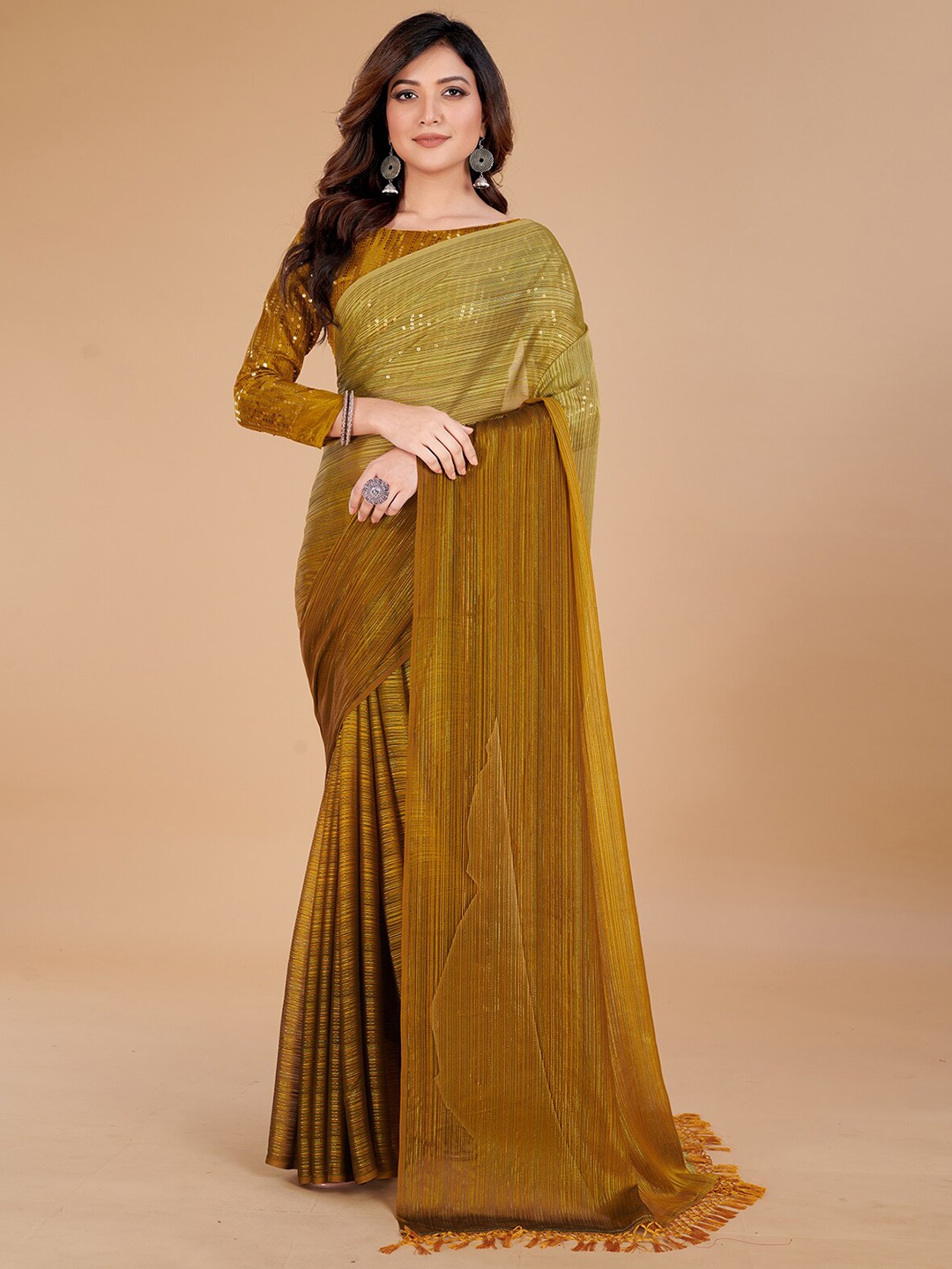 

Granthva Fab Embellished Sequinned Art Silk Saree, Yellow