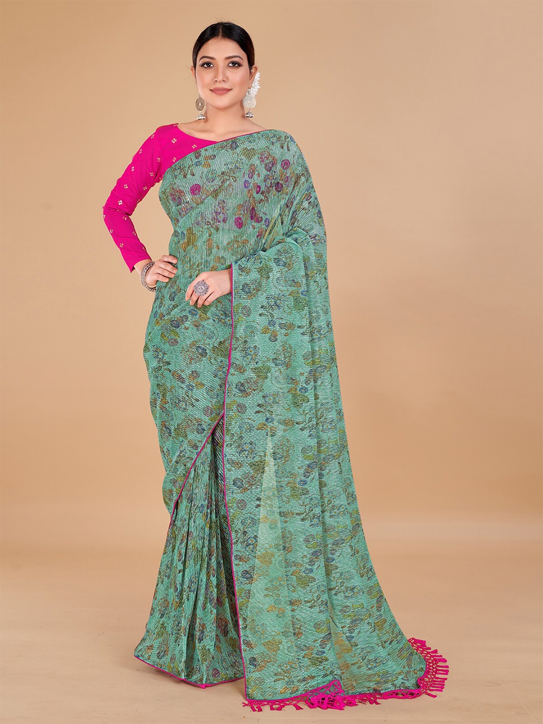 

Granthva Fab Floral Printed Art Silk Saree, Blue