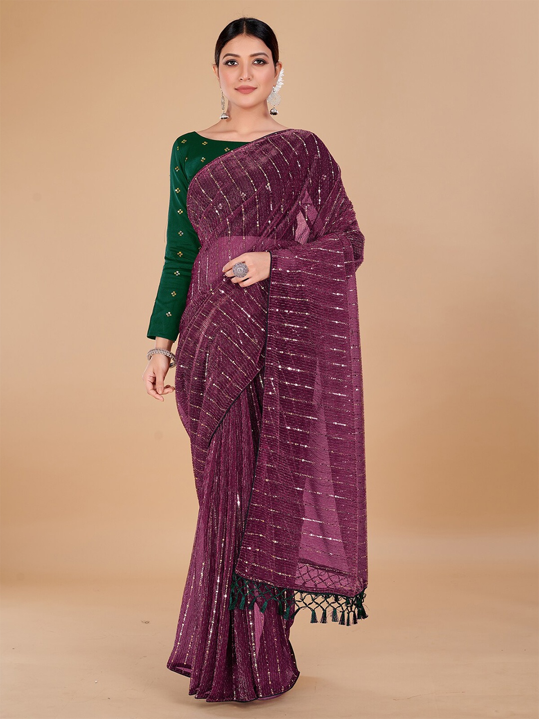 

Granthva Fab Embellished Sequinned Art Silk Saree, Purple