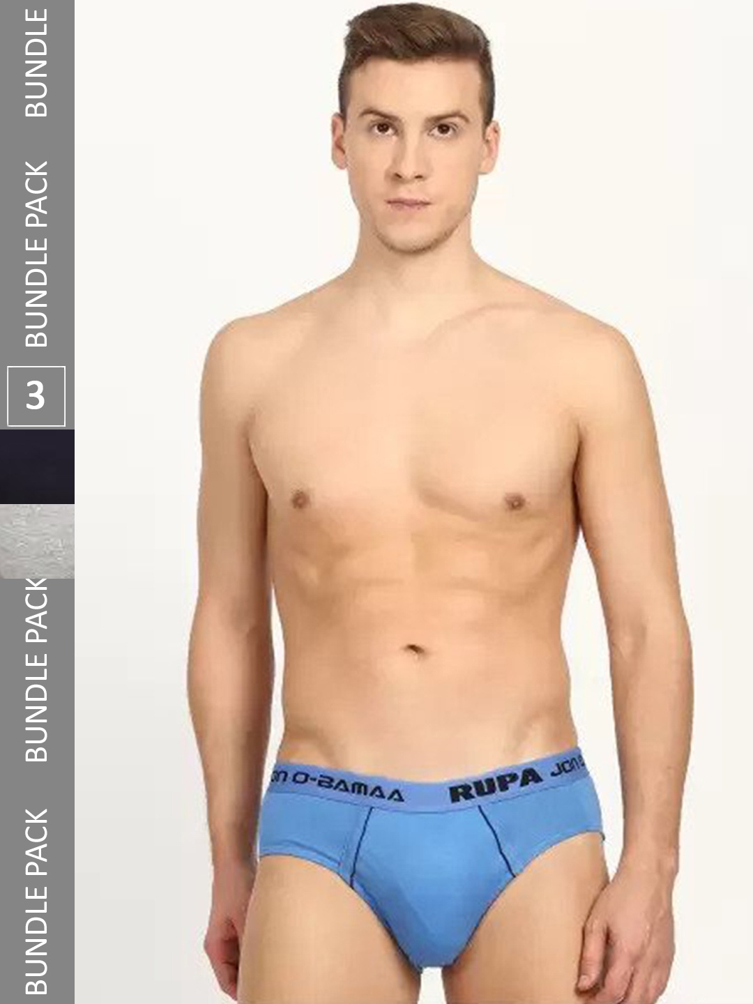 

JON Men Pack Of 3 Mid Rise Cotton Basic Briefs, Blue