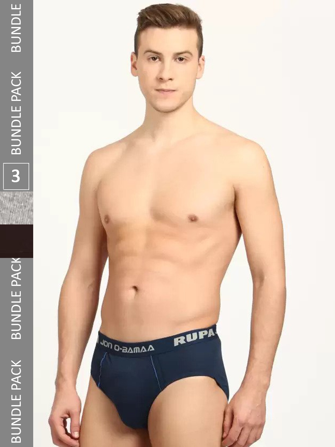 

JON Men Pack Of 3 Mid Rise Cotton Basic Briefs, Navy blue