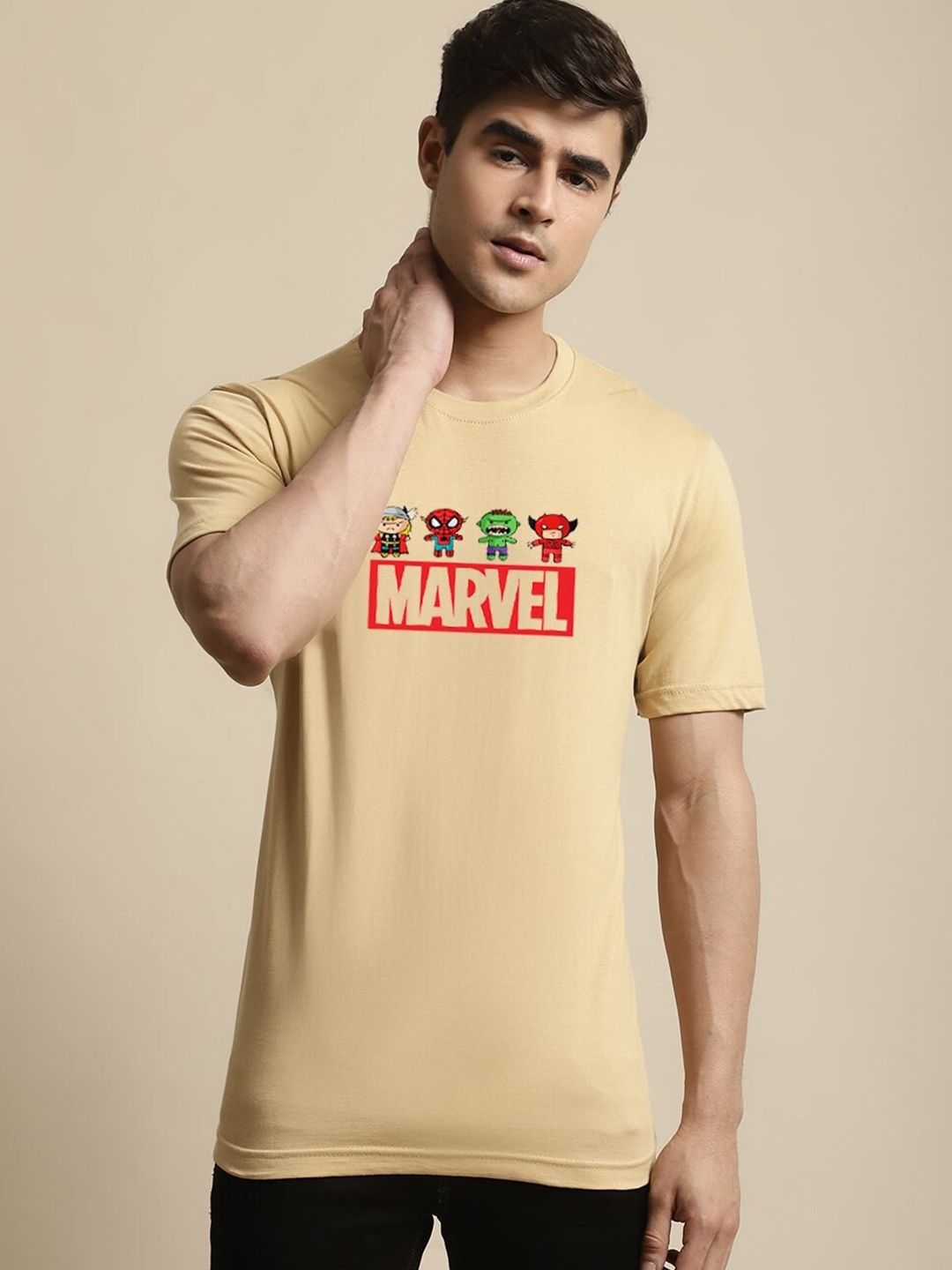 

borse lele Typography Printed Pure Cotton Slim Fit T-shirt, Beige