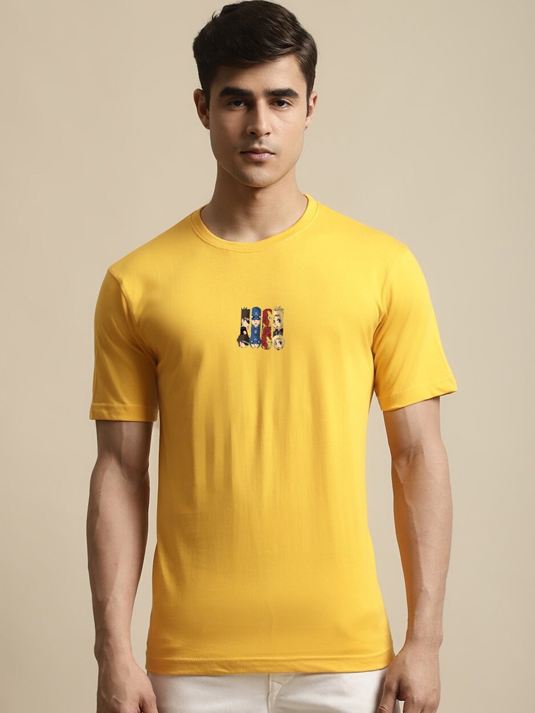 

borse lele Avenger Printed Pure Cotton T-shirt, Mustard