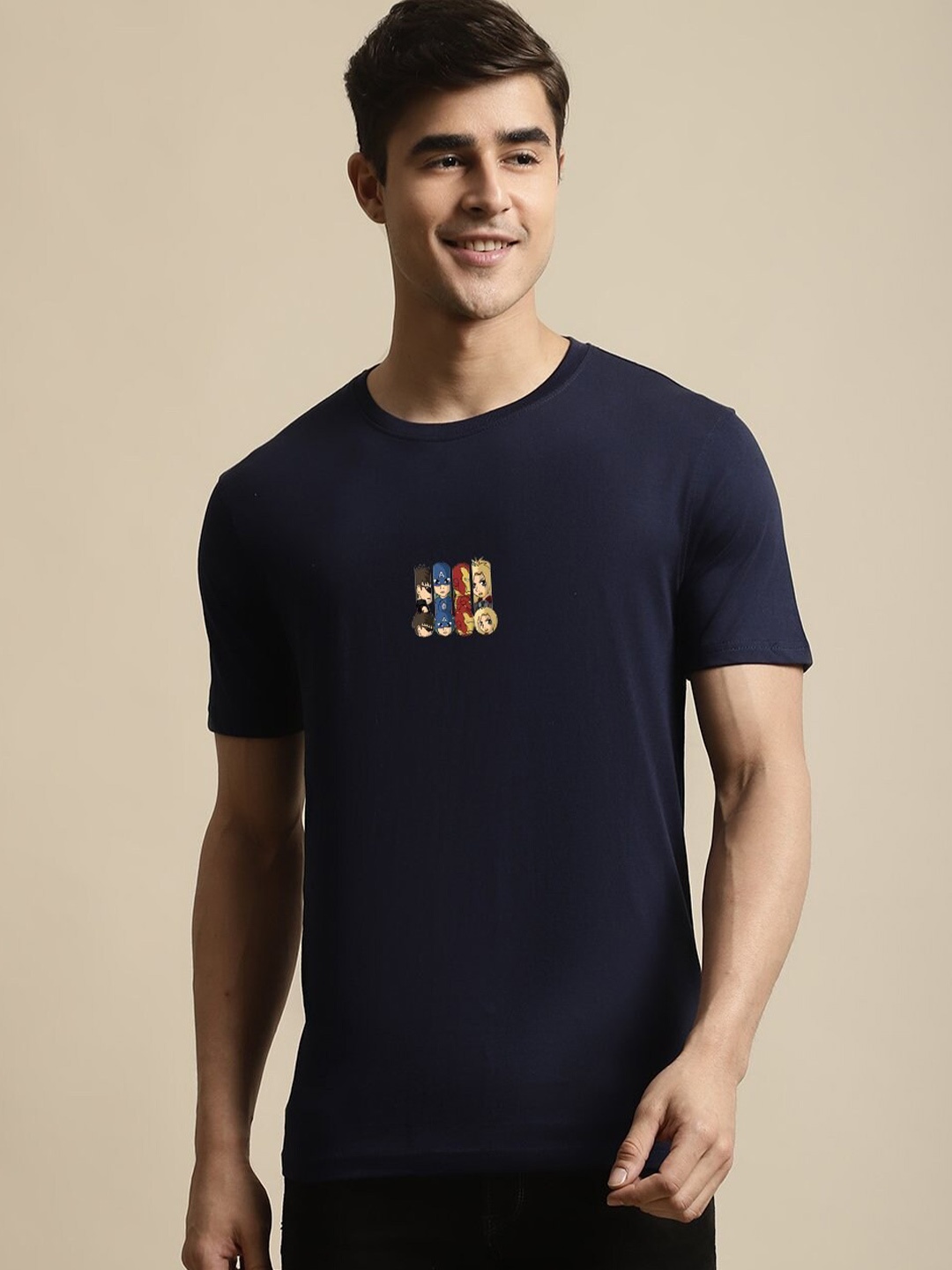 

borse lele Graphic Printed Pure Cotton Slim Fit T-shirt, Navy blue