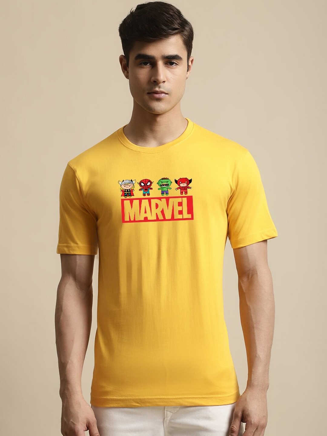 

borse lele Marvel Printed Round Neck Pure Cotton T-shirt, Yellow