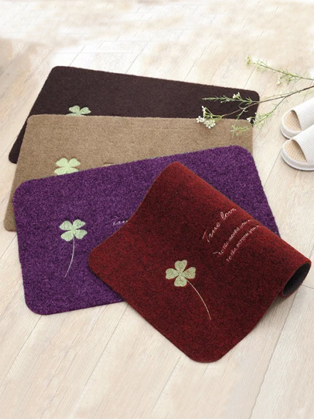 

Kuber Industries 3 Pcs Purple Printed Anti-Skid Doormats
