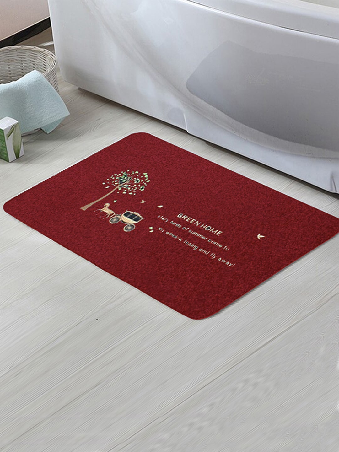 

Kuber Industries Maroon 2 Pieces Printed Anti-Skid Microfiber Doormats