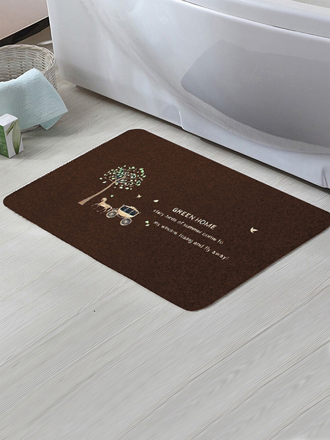 

Kuber Industries 4 Pcs Brown Printed Anti-Skid Doormats