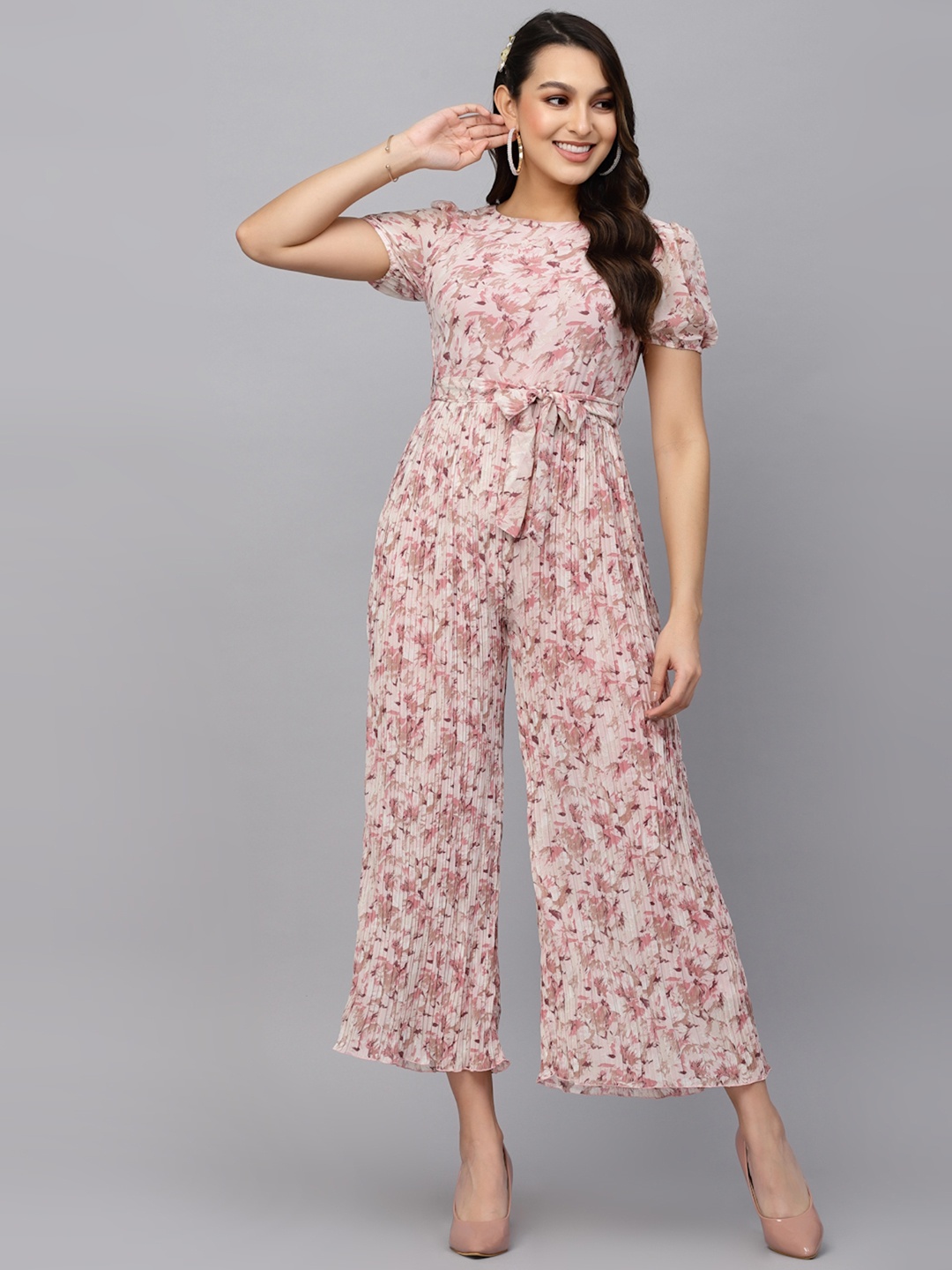 

Mafadeny Printed Basic Jumpsuit, Peach