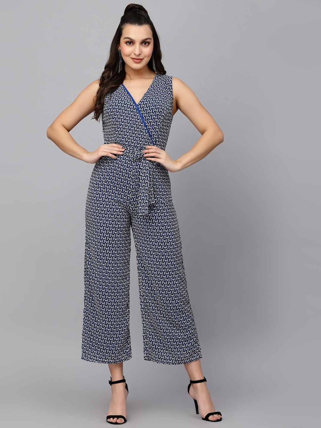 

Mafadeny Blue Printed Basic Jumpsuit