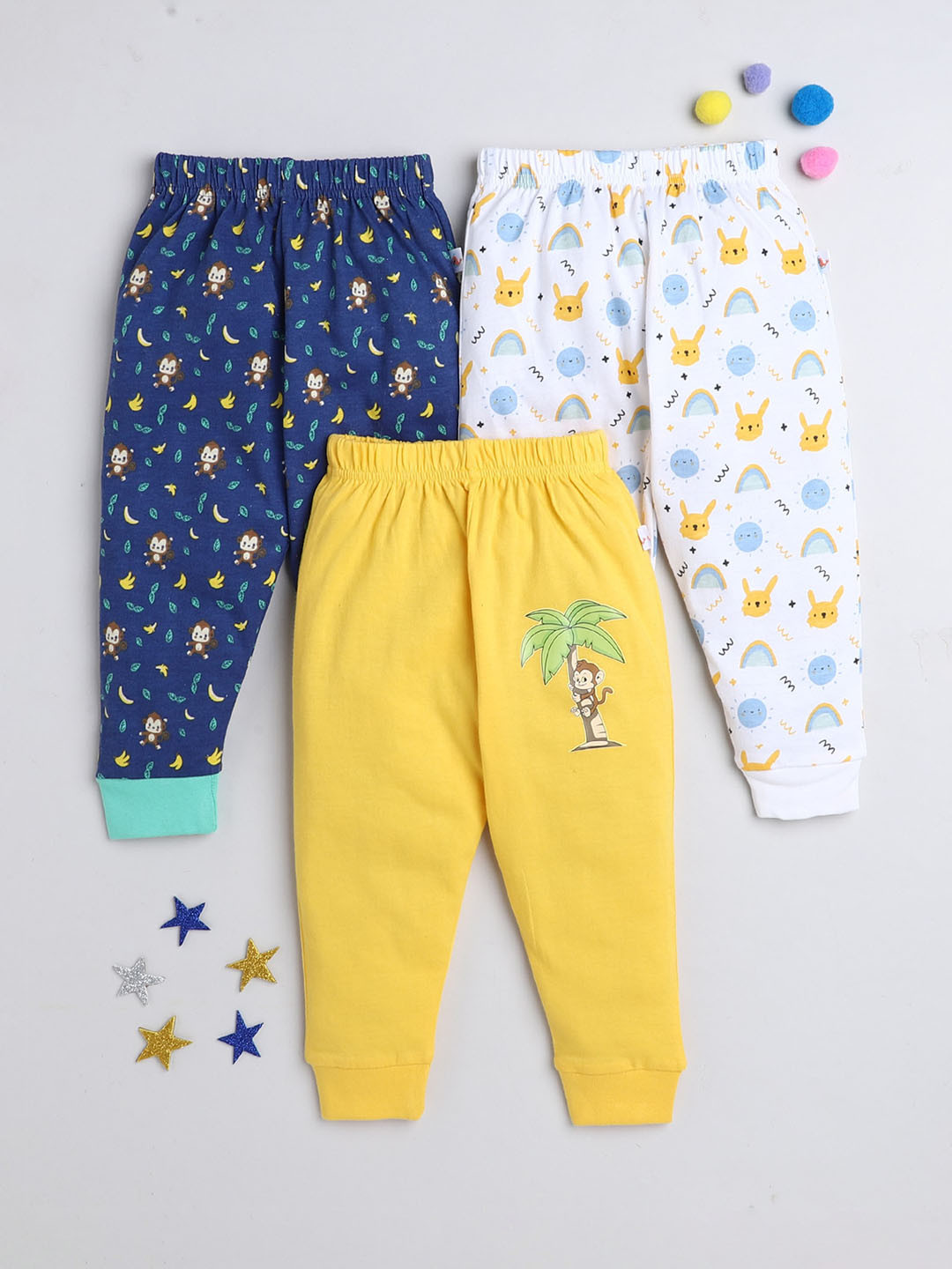 

BUMZEE Boys Pack Of 3 Printed Pure Cotton Pyjamas, White