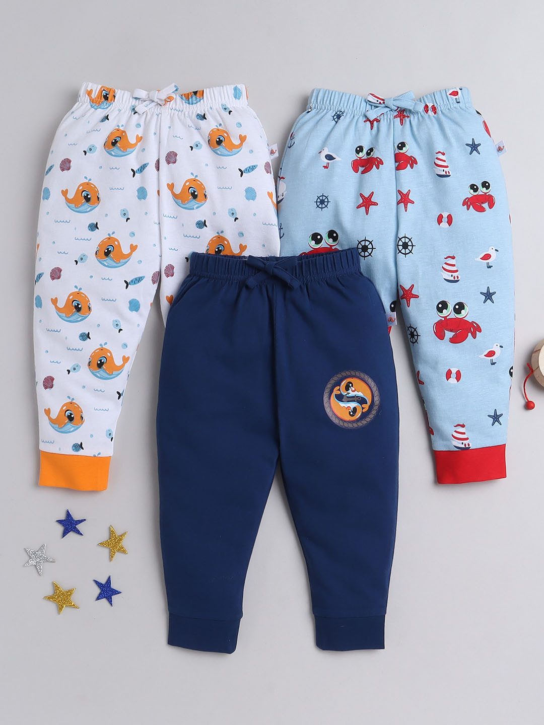 

BUMZEE Infants Boys Pack Of 3 Printed Pure Cotton Pyjamas, Blue