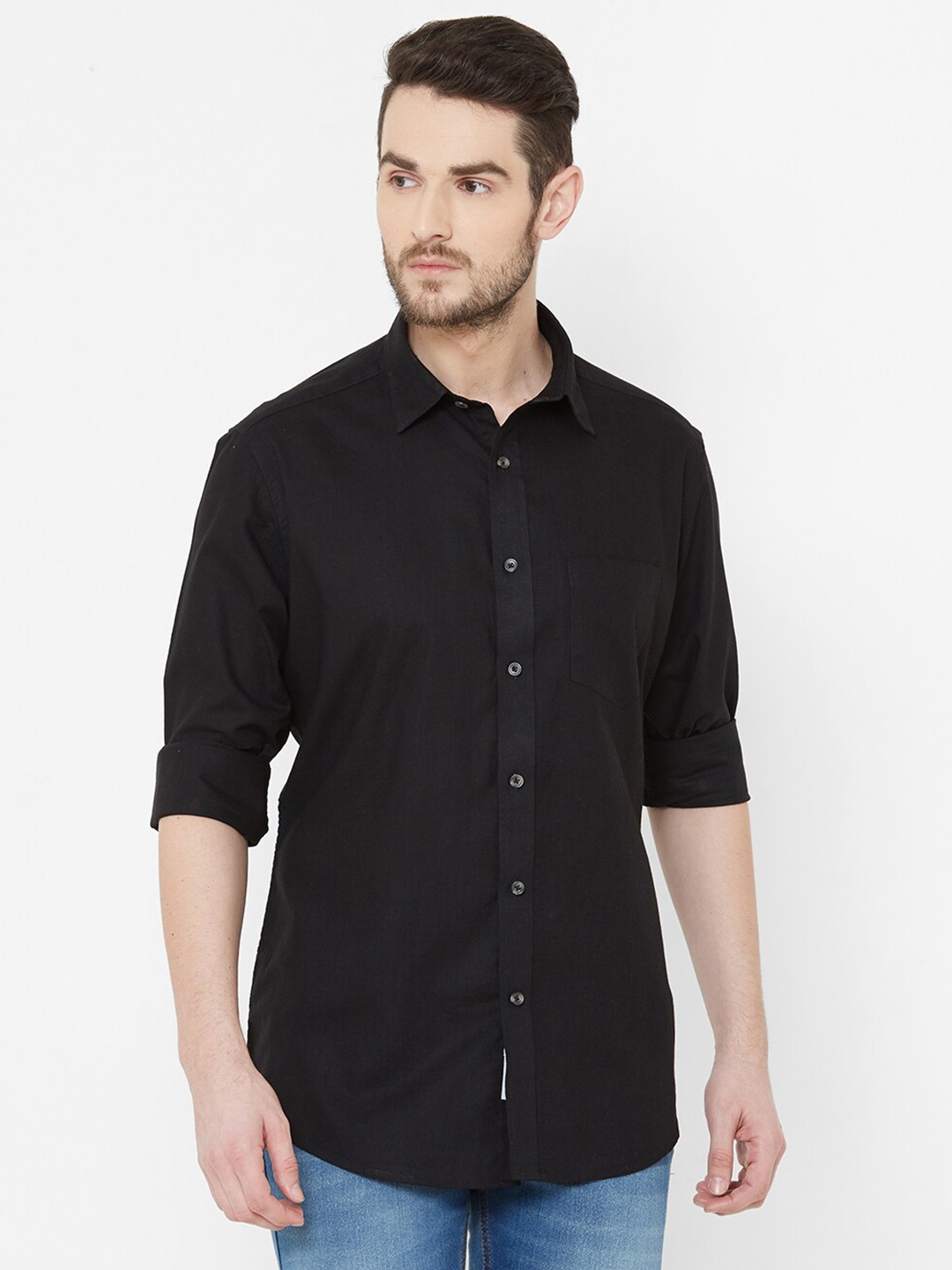 

EVOQ Spread Collar Cotton Casual Shirt, Black