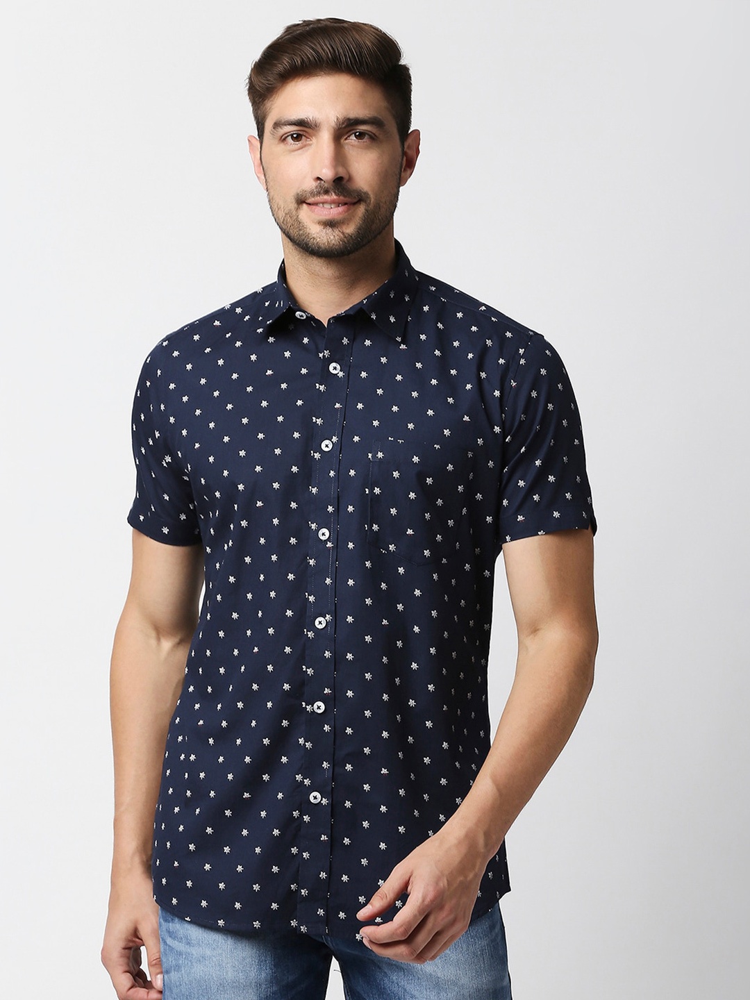 

EVOQ Floral Printed Cotton Casual Shirt, Blue