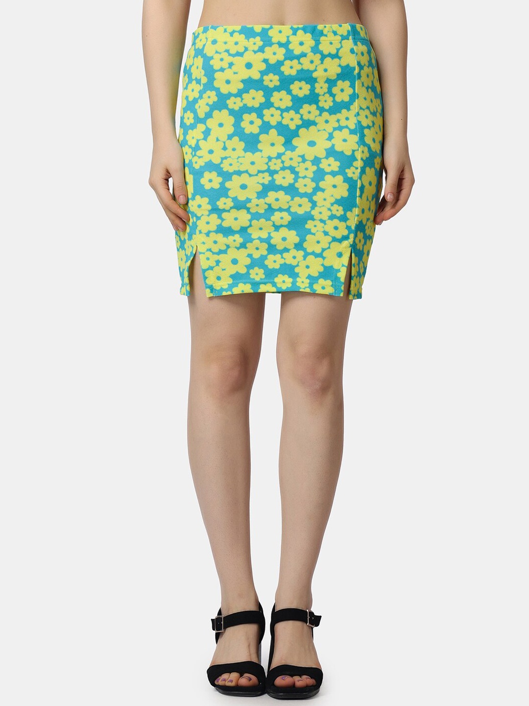 

Popwings Floral Printed Mini Pencil Skirt, Lime green