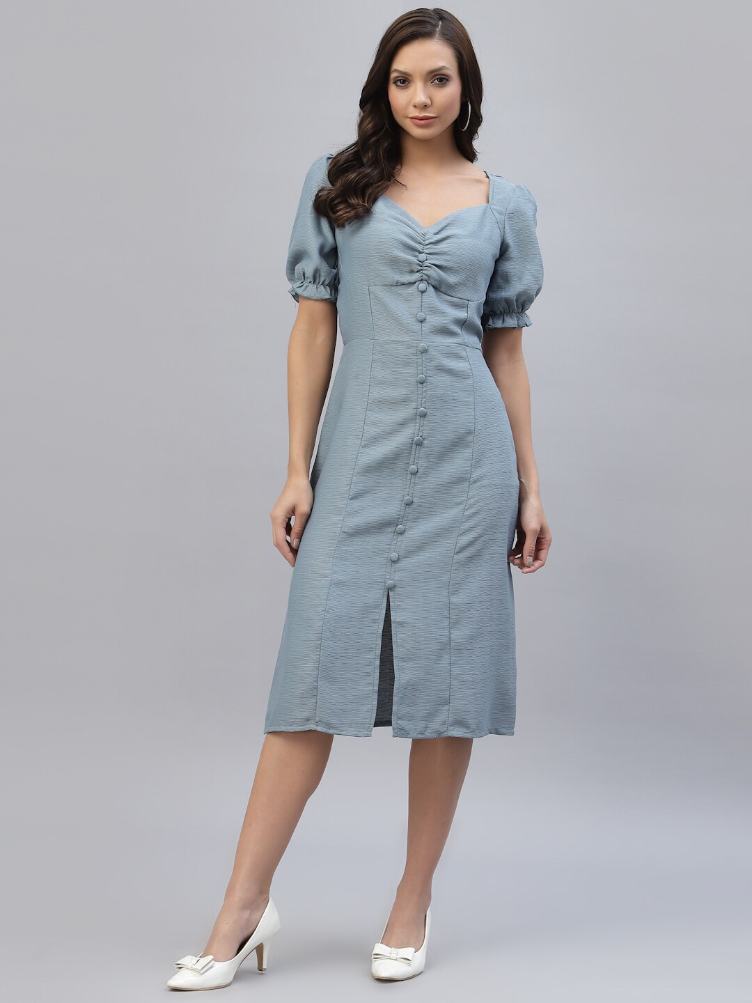 

aayu Sweetheart Neck Crepe Midi Dress, Blue