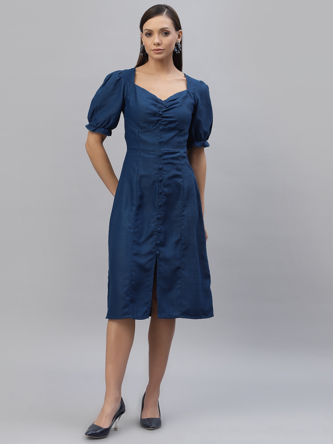 

aayu Sweetheart Neck A-Line Midi Dress, Blue