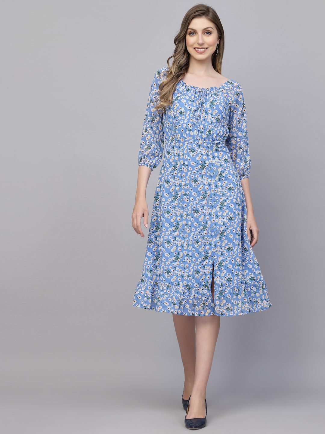 

aayu Floral Crepe A-Line Midi Dress, Blue