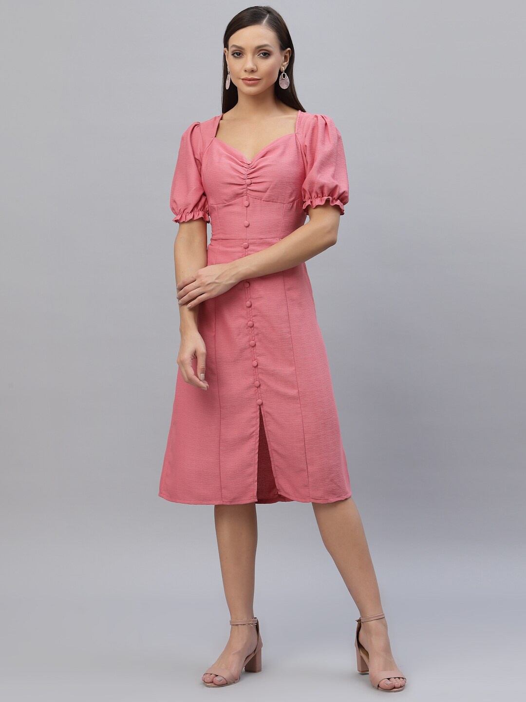 

aayu Sweetheart Neck Crepe Midi Dress, Peach