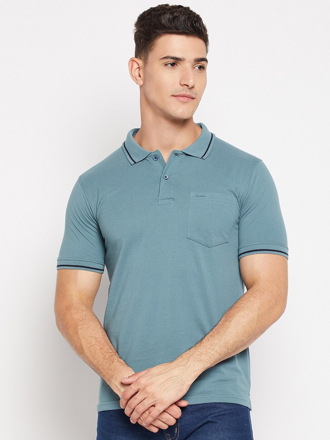 

Okane Polo Collar Short Sleeve Cotton T-shirt, Blue