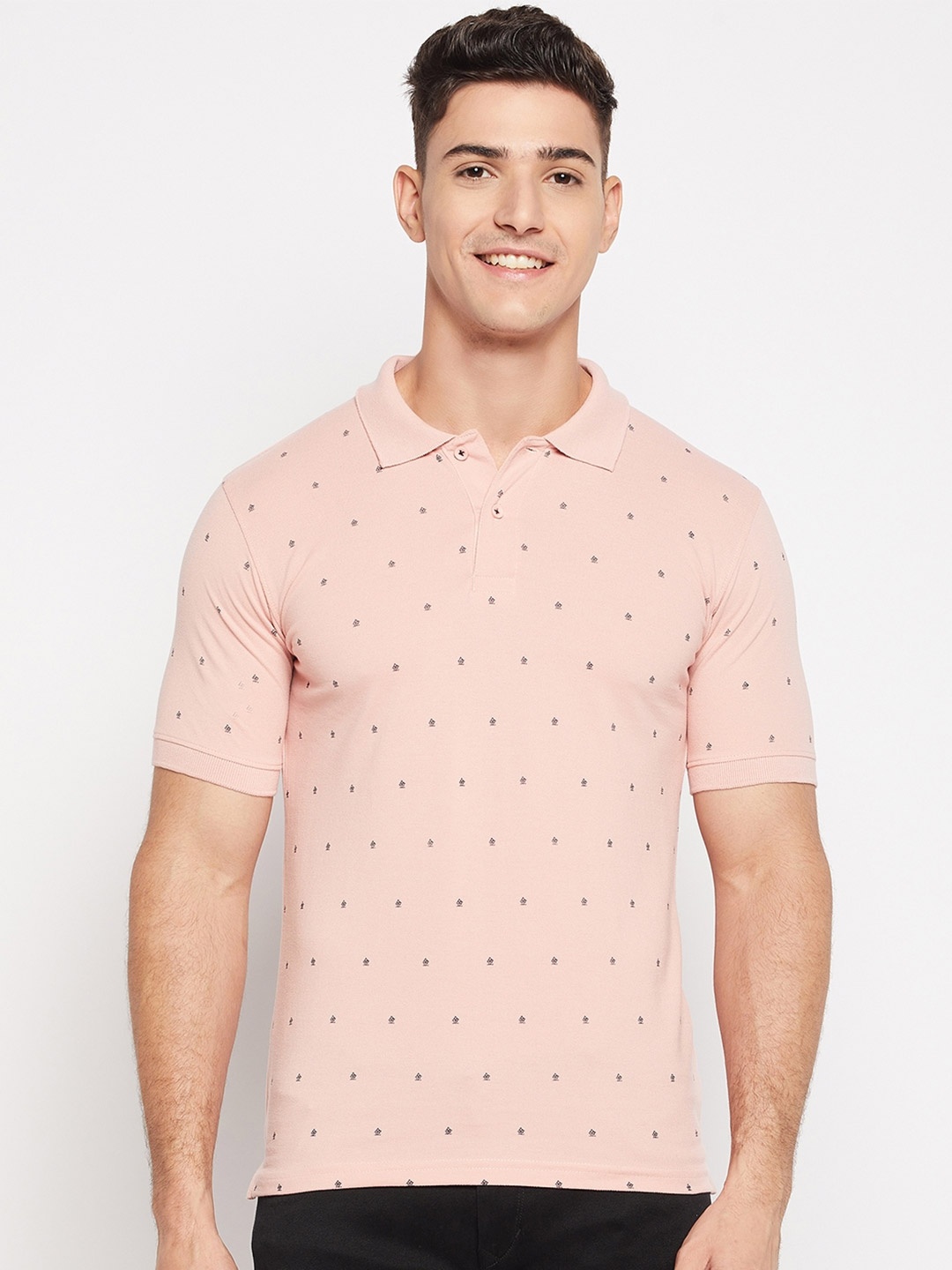 

Okane Conversational Printed Polo Collar Cotton T-shirt, Pink