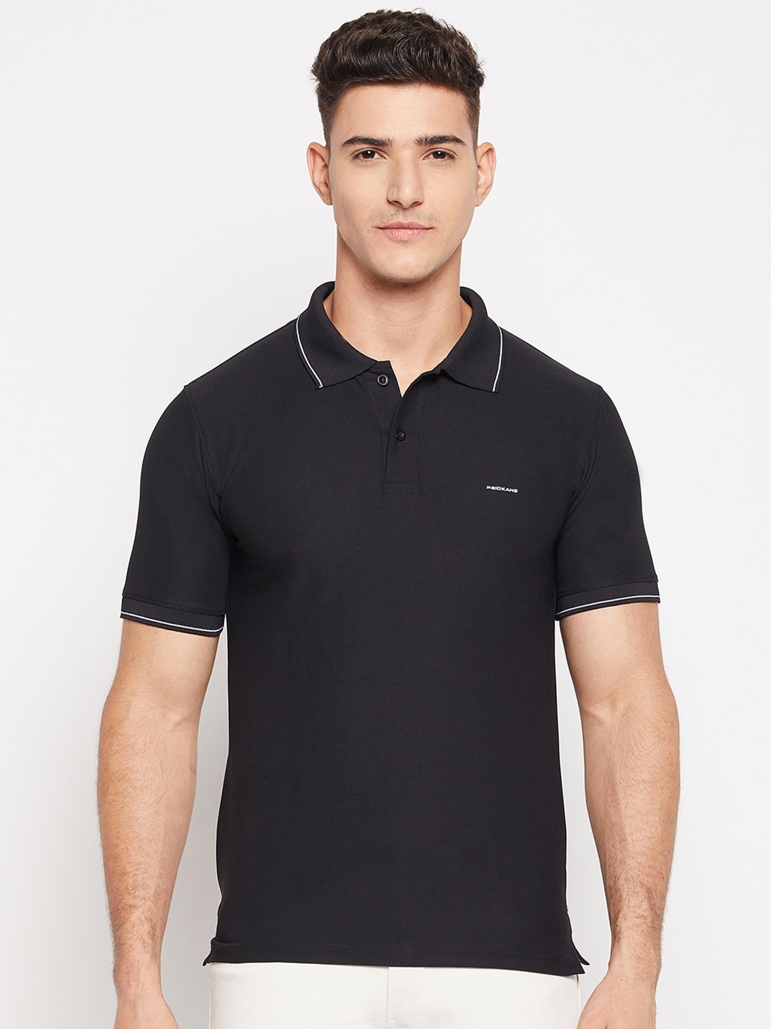 

Okane Polo Collar Short Sleeves Cotton T-shirt, Black