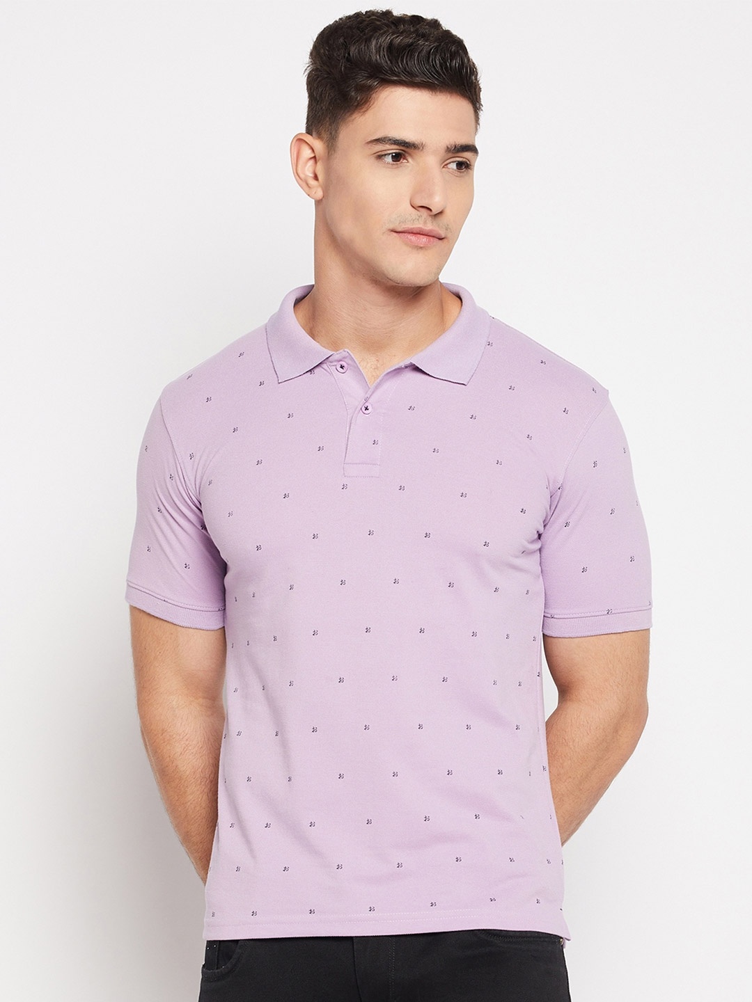 

Okane Printed Polo Collar Cotton T-shirt, Lavender