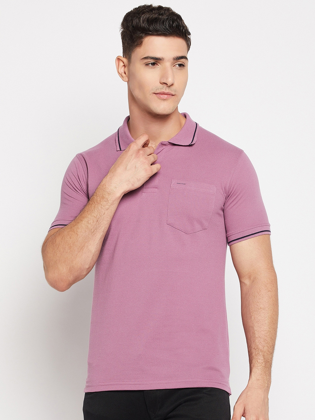 

Okane Men Pink Polo Collar T-shirt