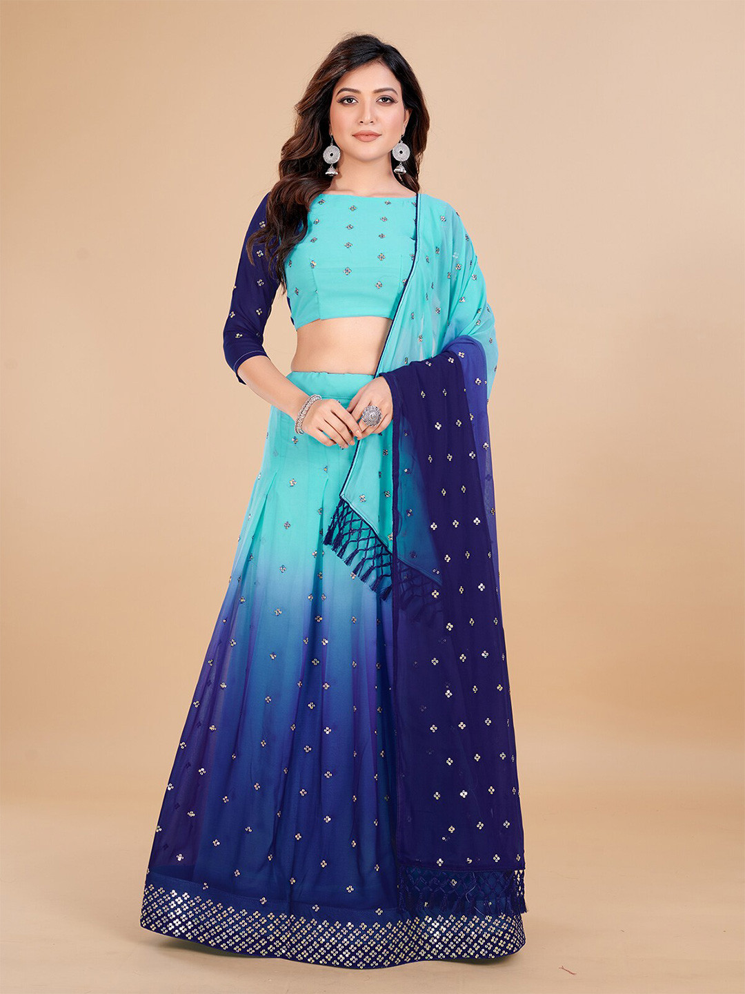

Granthva Fab Embroidered Sequinned Semi-Stitched Lehenga Choli With Dupatta, Blue