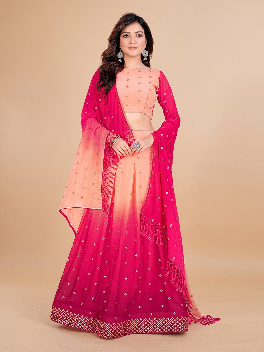 

Granthva Fab Embroidered Sequinned Semi-Stitched Lehenga Choli With Dupatta, Pink