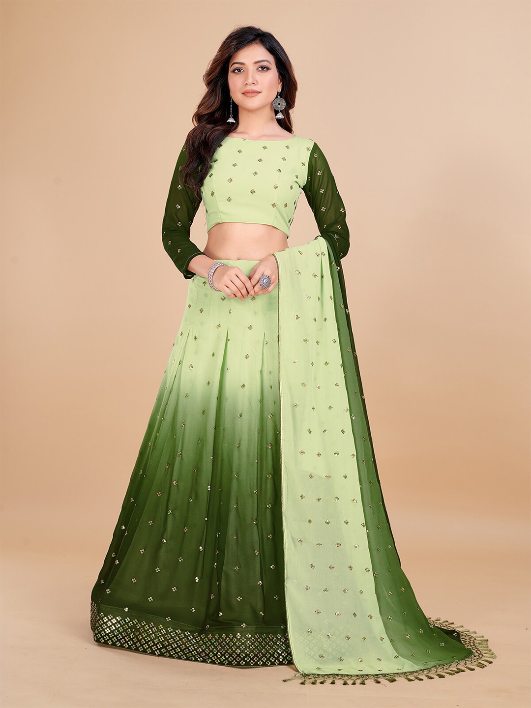 

Granthva Fab Embroidered Sequinned Semi-Stitched Lehenga Choli With Dupatta, Green