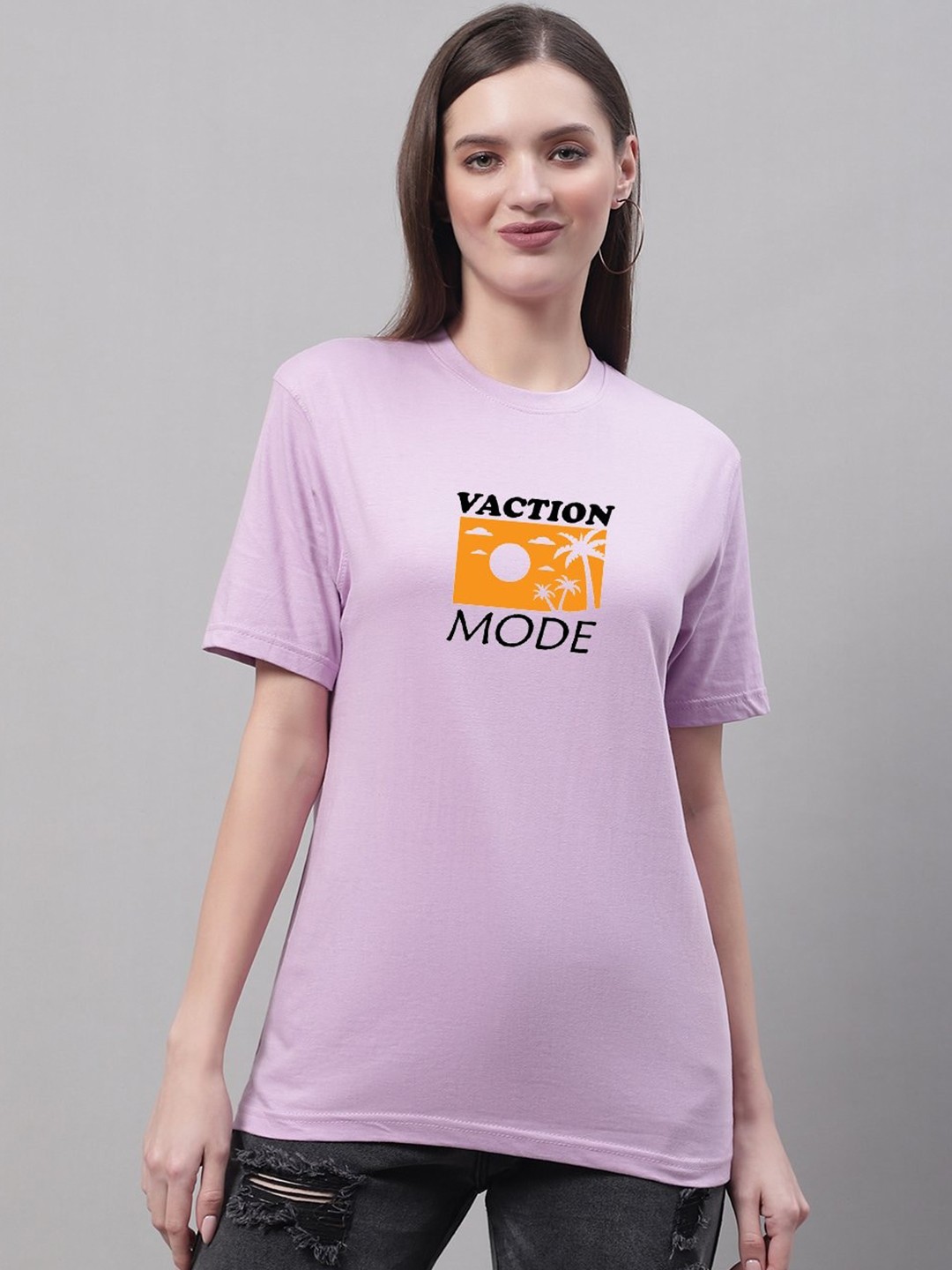 

Miaz Lifestyle Typography Printed Pure Cotton Slim Fit T-shirt, Lavender