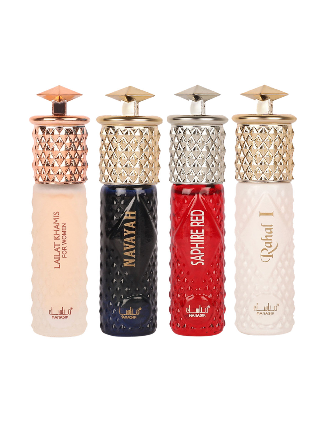 

MANASIK Women Set Of 4 Attars 6 ml Each - Lailat Khamis + Navayah + Rahal I + Saphire Red, Multi